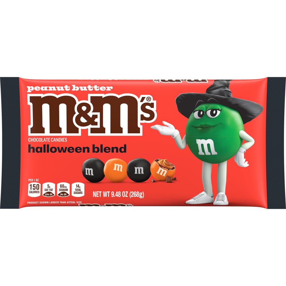 M&MS Peanut Butter Halloween Candy Blend Black and Orange Candies 9.48 Oz Per Bag