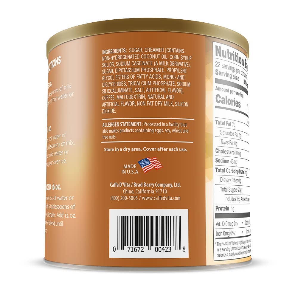 Caffe DVita Caramel Macchiato Instant Coffee Mix, Gluten Free, 32 Ounce Can