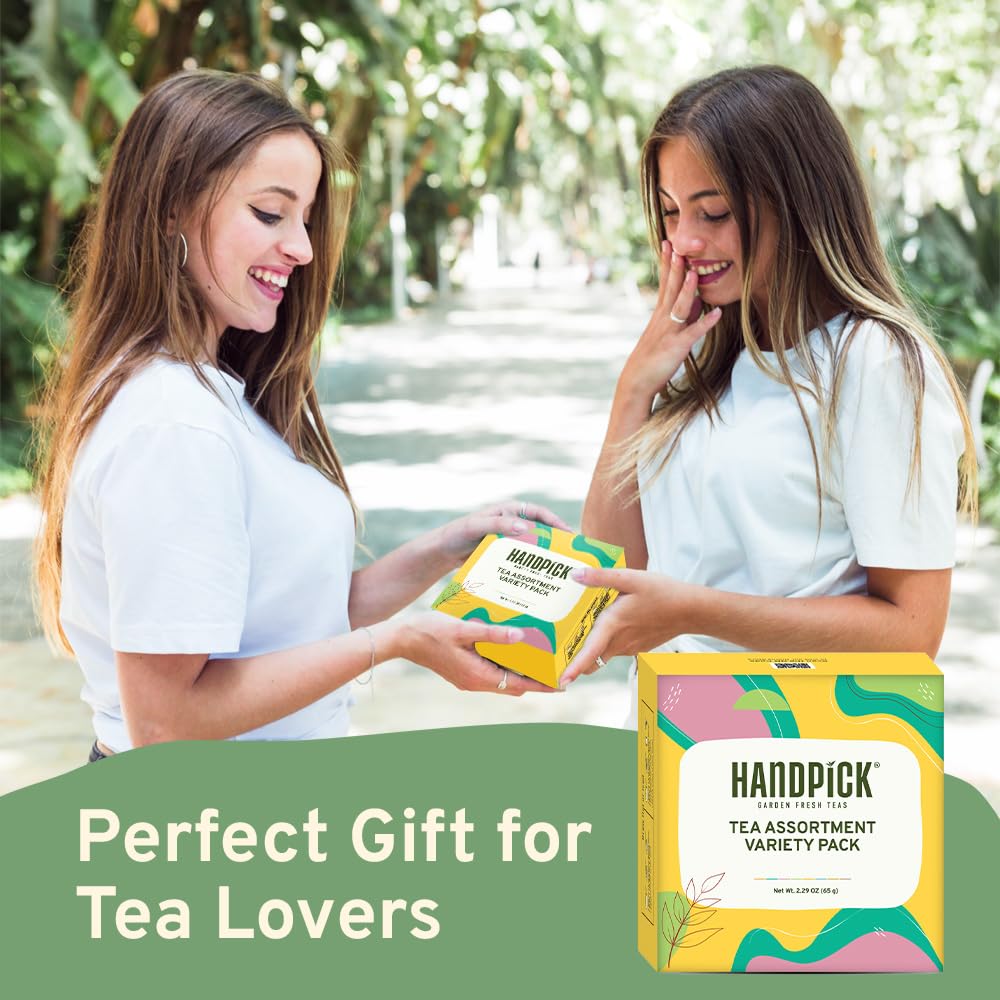 Handpick, Tea Bags Sampler Assortment Variety Pack Gift Box 8 Flavors, 40 Tea Bags - Perfect Variety | English Breakfast, Green,
