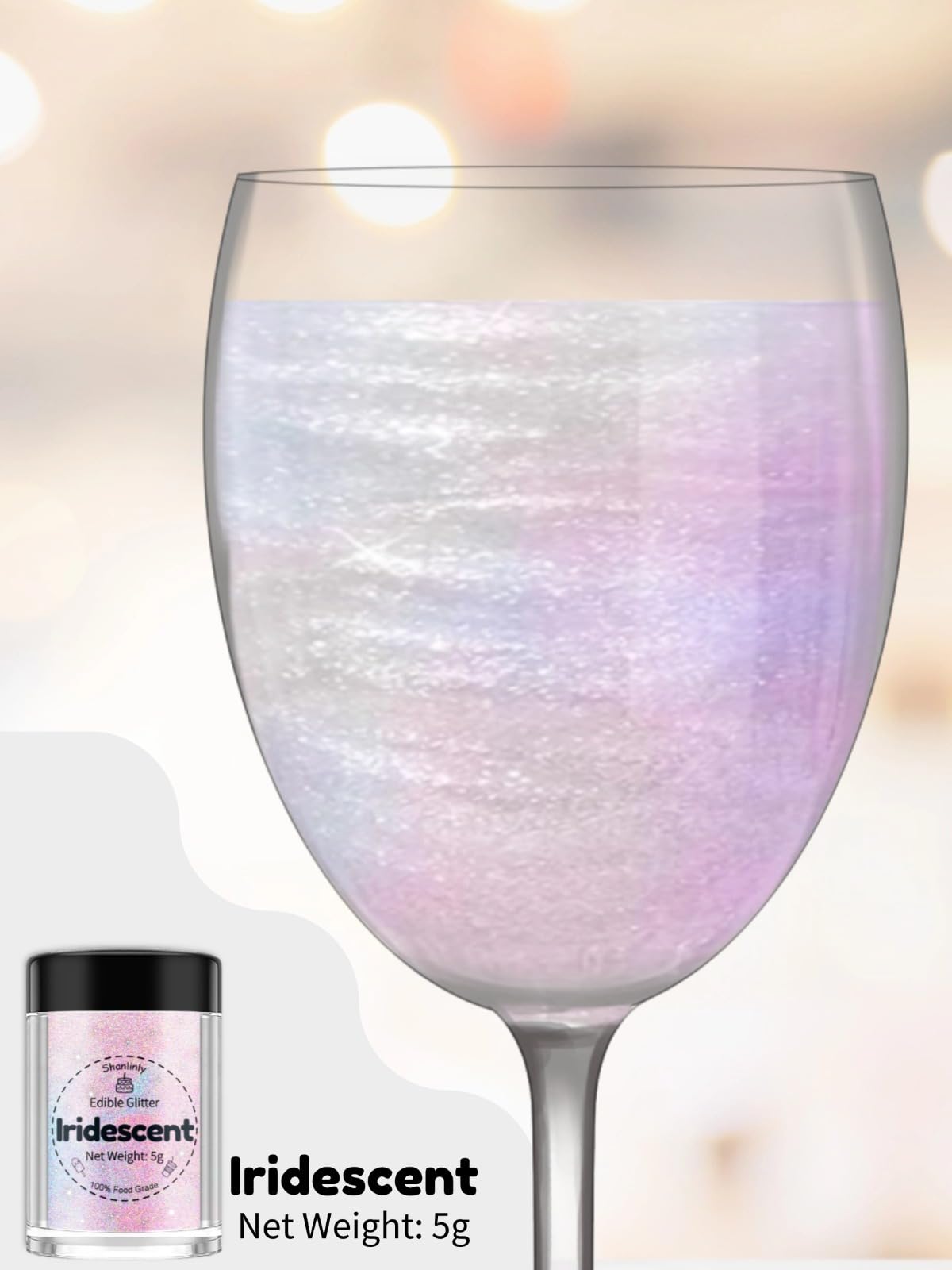 Shanlinly Iridescent Prism Powder Edible Glitter For Drinks, Food Grade Edible Glitter Dust Luster Shimmer Dust For Cakes Decora