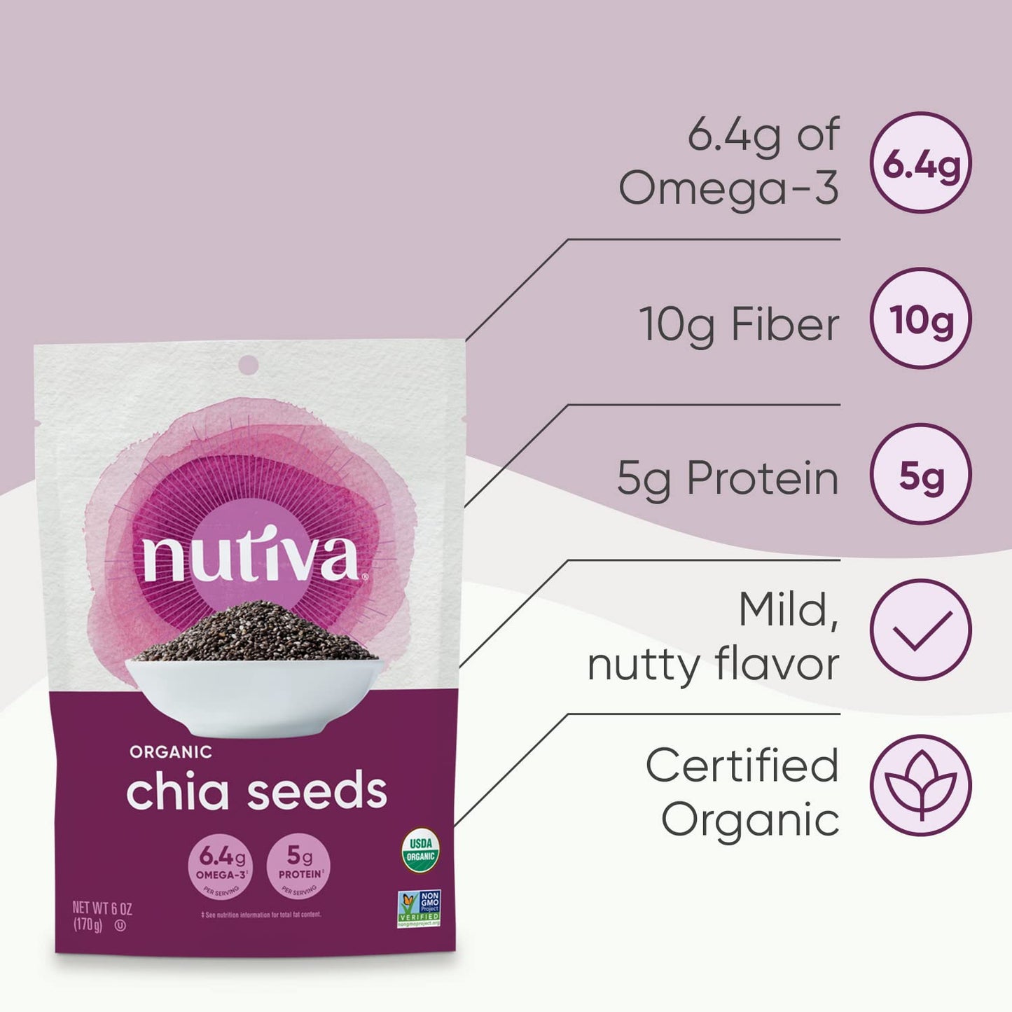 Nutiva Organic Black Chia Seeds, 6 Oz, Non-GMO, Vegan, Gluten-Free, Keto, Whole 30 Approved, Nutrient-Dense, 3g Protein & 5g