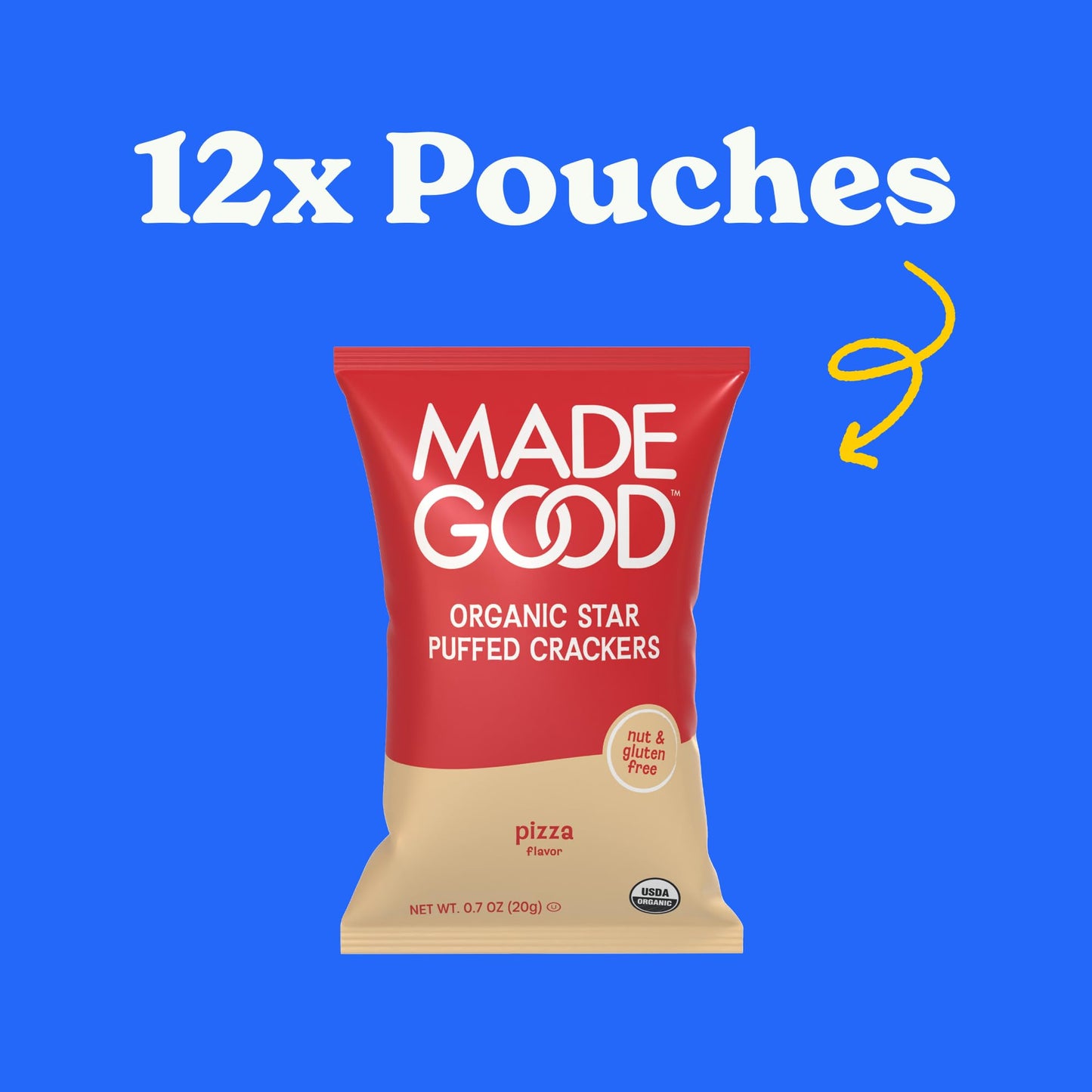 MadeGood Organic Pizza Star Puffed Crackers Multipack, 12ct x 0.7oz