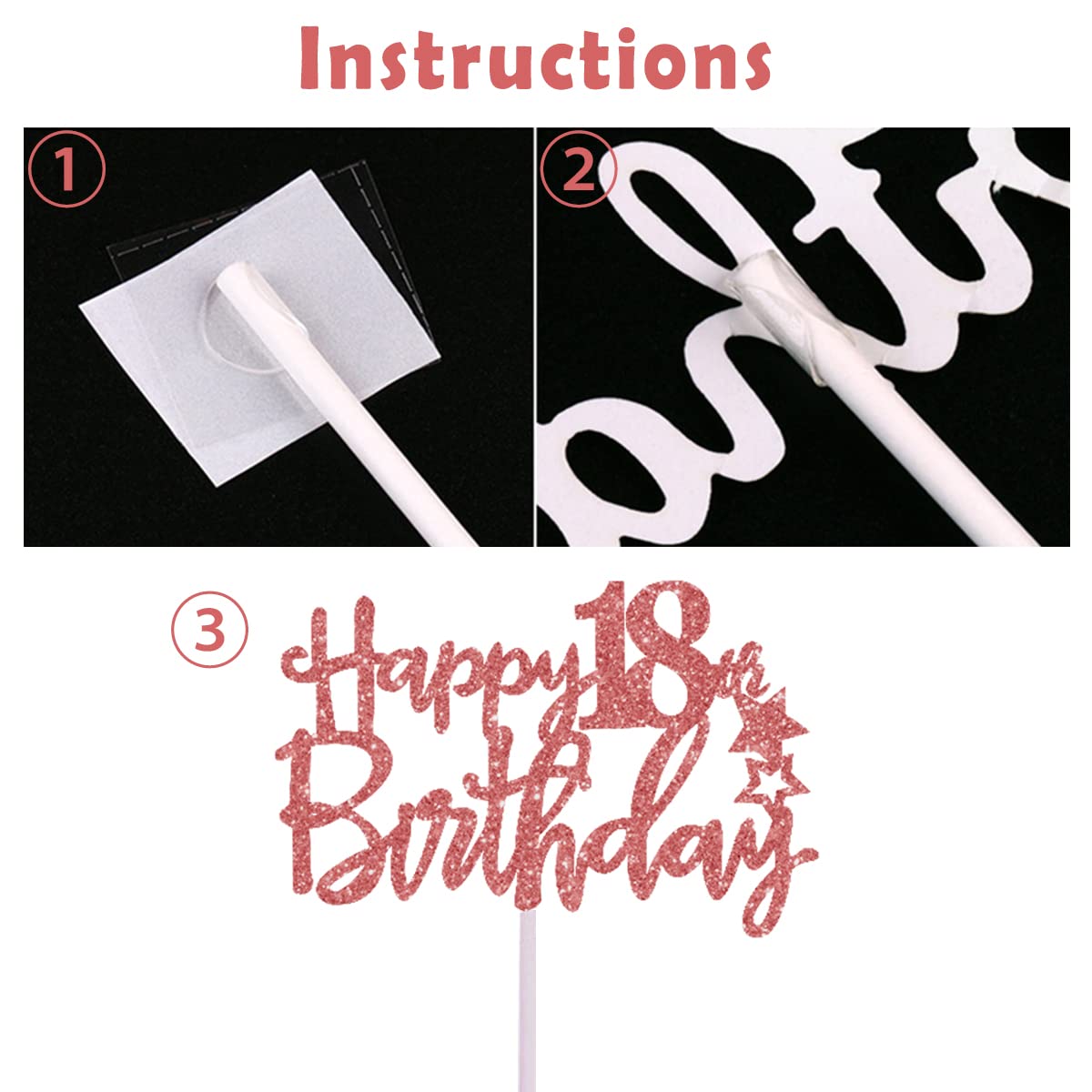 Iealods 18Th Happy Birthday Cake Topper, Rose Gold Glitter 18Th Birthday Cake Topper With Balloon Cake Topper For Girl Birthday