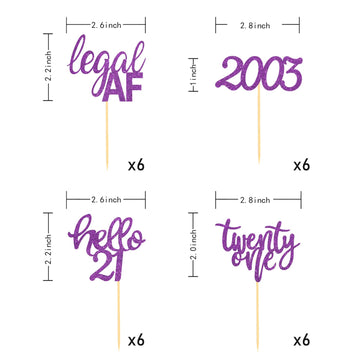 24 Pcs Glitter 21St Birthday Cupcake Toppers For Celebrating Twenty-One Years Old Birthday Party Decorations (Purple Glitter)