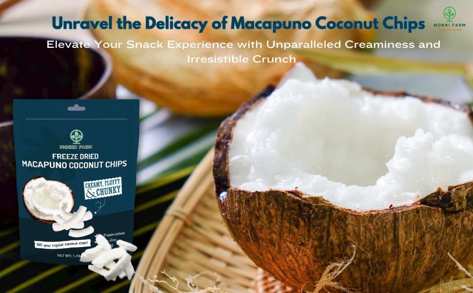 (Pack Of 1) Nokki Farm Freeze-Dried Macapuno Coconut Chips 50G | Vegan | Non Gmo | Fluffy Crispy Fruits 50G