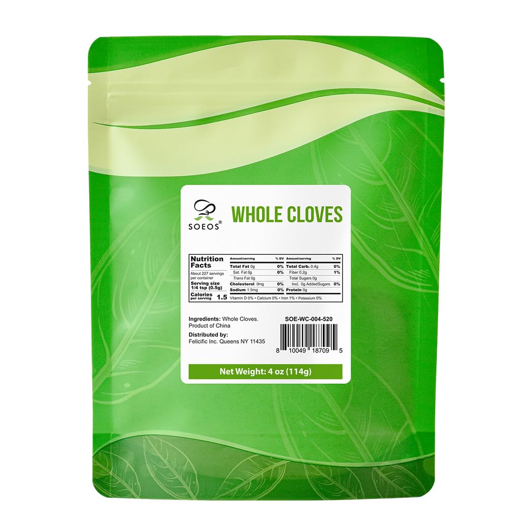 Soeos Whole Cloves 4 Oz, Gluten Free, Non Gmo, Kosher, Fresh Hand Picked Cloves, Great For Food And Tea