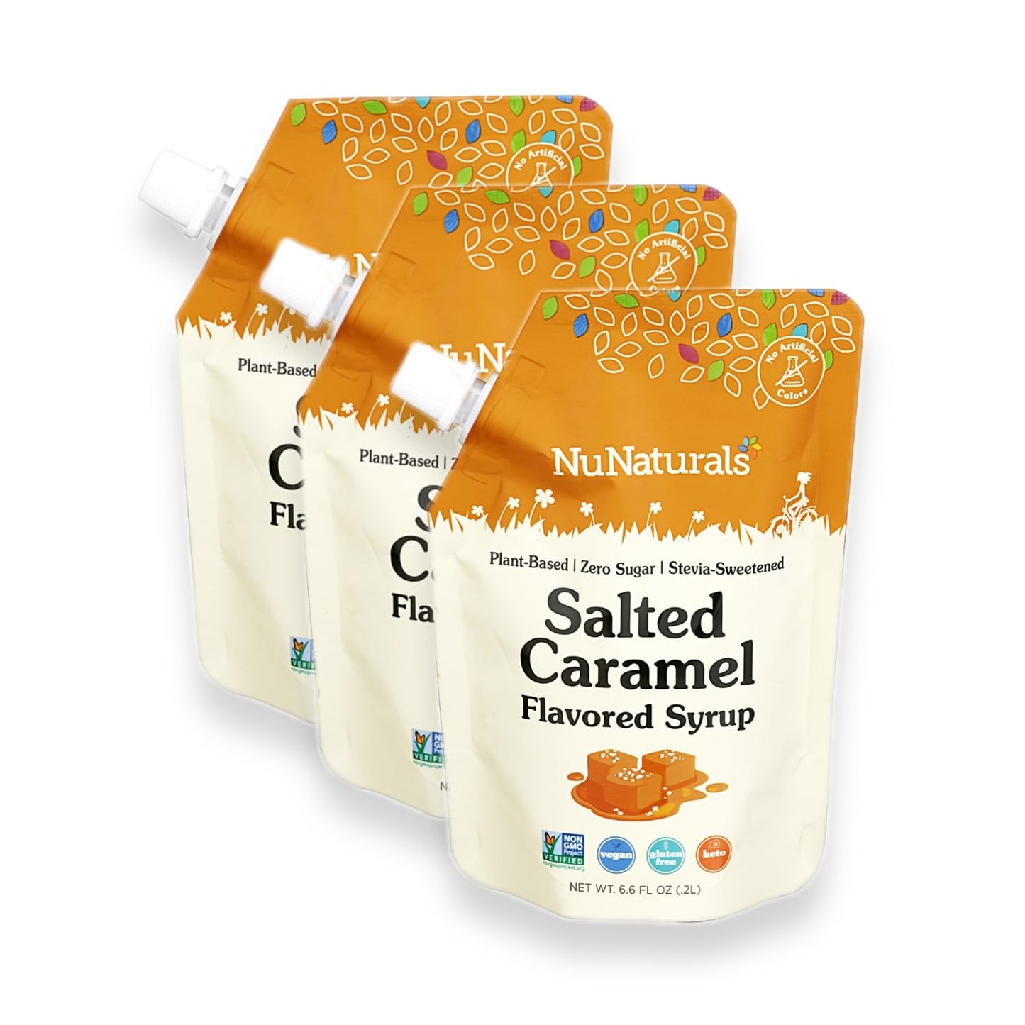 NuNaturals Stevia Syrup Sugar-Free Sweetener, Zero Calorie, Salted Caramel, 6.6 Fl Oz (Pack of 3)