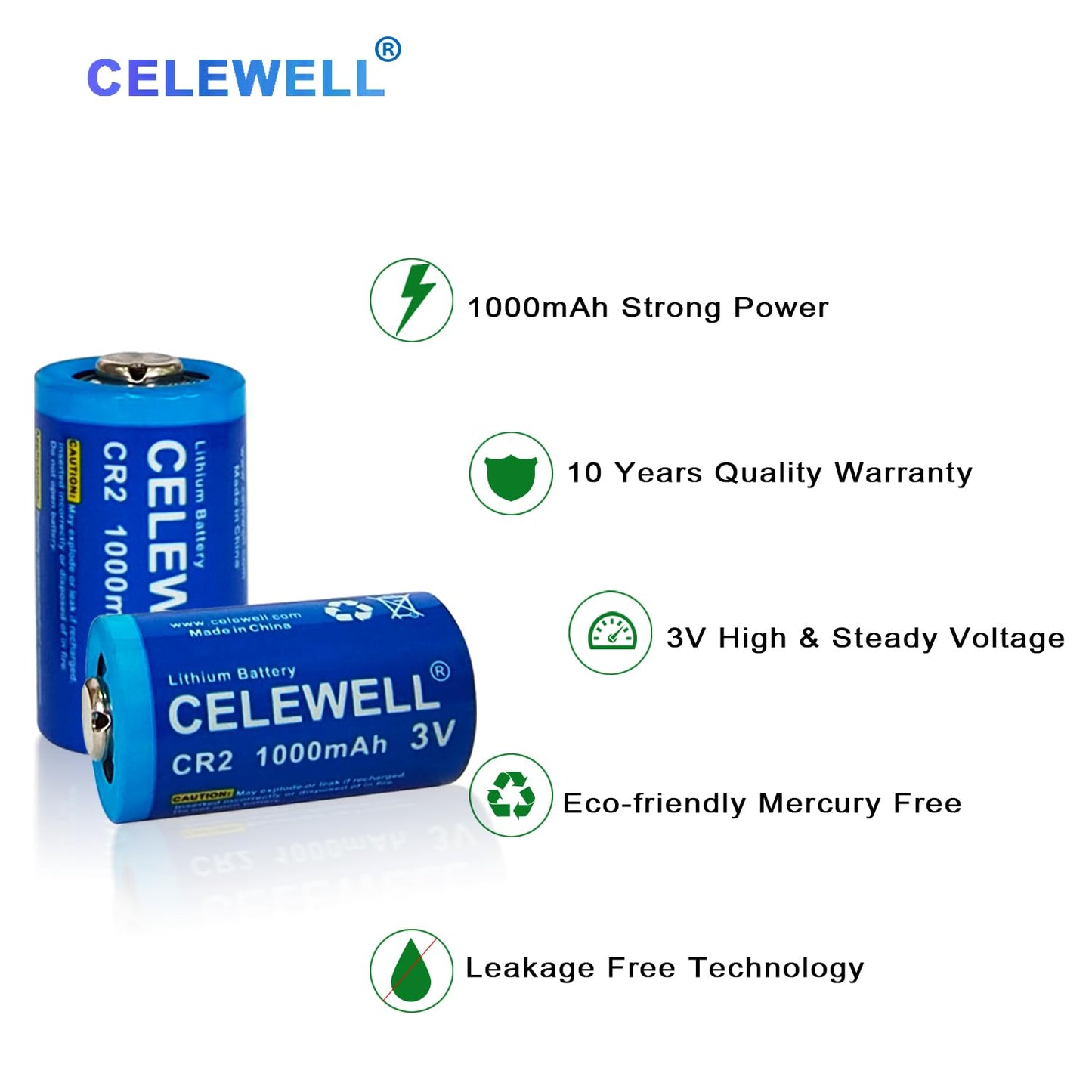 Celewell ?10-Year Warranty? 4Pcs Cr2 3V 1000Mah Lithium Battery