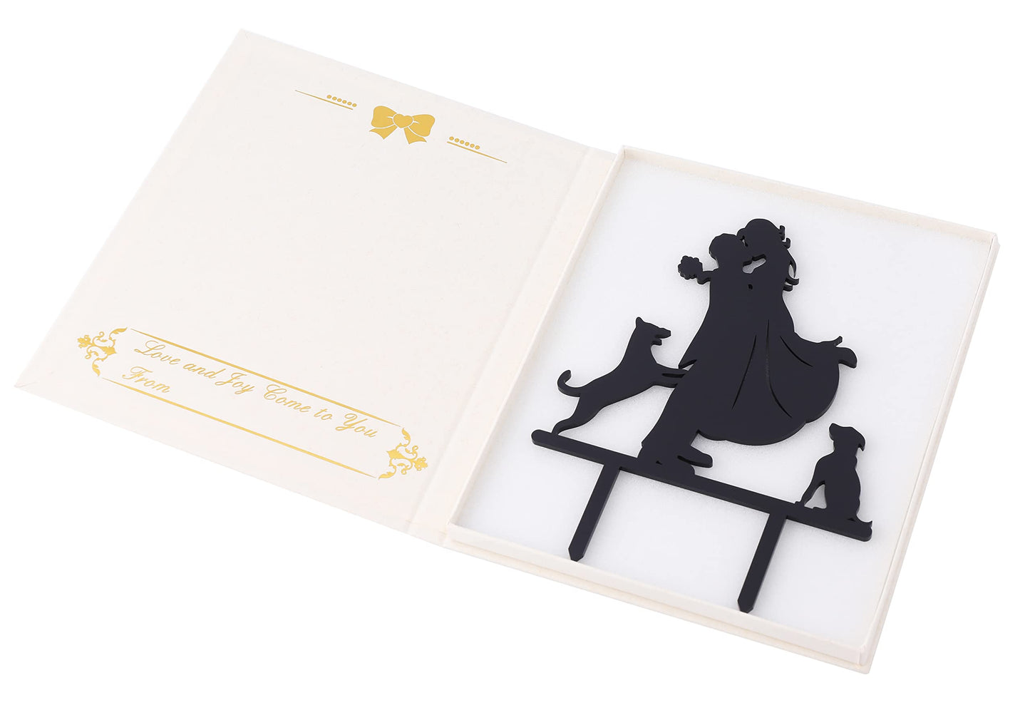 Lovenjoy Dogs Wedding Cake Topper Bride Groom With 2 Dogs Black, Gift Boxed