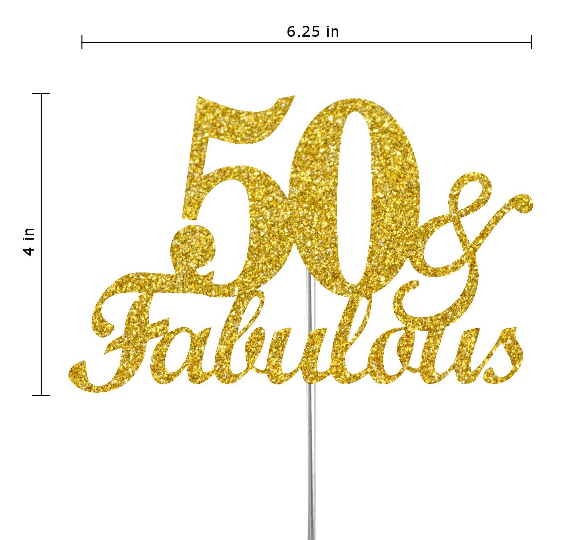 RokAPary 50 & Fabulous Cake Topper, Gold Glitter, Double-Sided, Premium Quality, Model RCTF