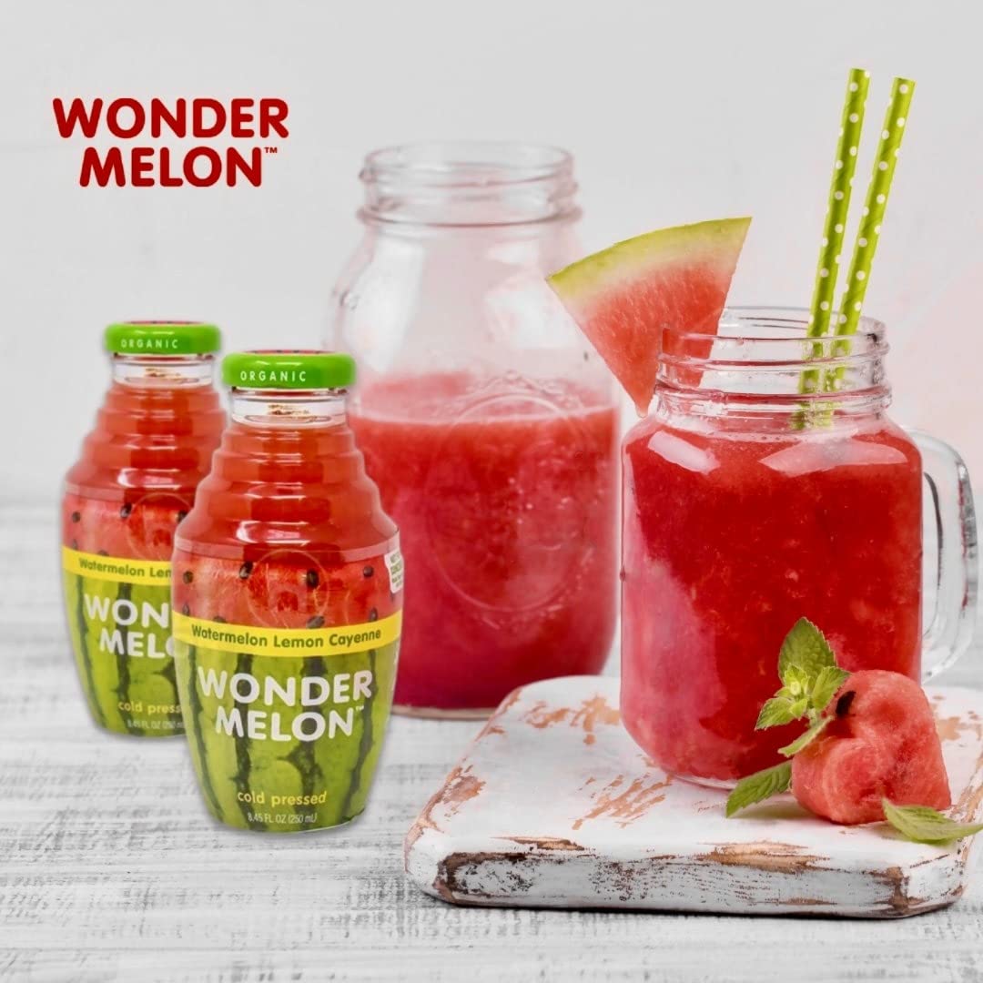 Wonder Melon Organic Watermelon Juice with Lemon & cayenne, 845oz (6 Pack) 100% Juice, cold Pressed