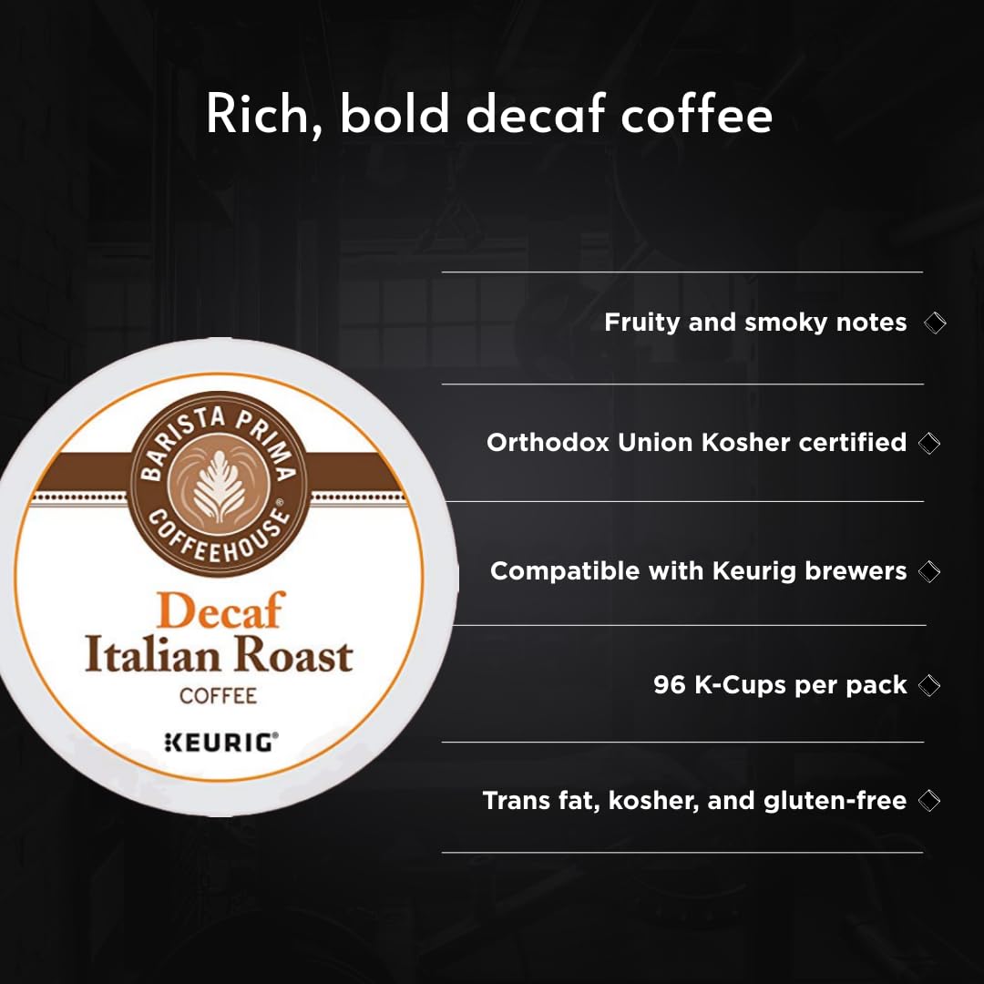 Barista Prima Dark Roast Decaf K-Cup Coffee Pods, 24 Count (Pack of 4), Compatible with Keurig malt-inspired