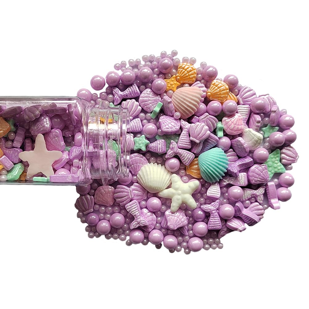 Homankit Mermaid Sprinkle Sweets Sprinkles For Baking Dessert Cupcake Cake Topper Starfish Shell Pearl Mermaid Candy Mix 3.53 Ounces Purple