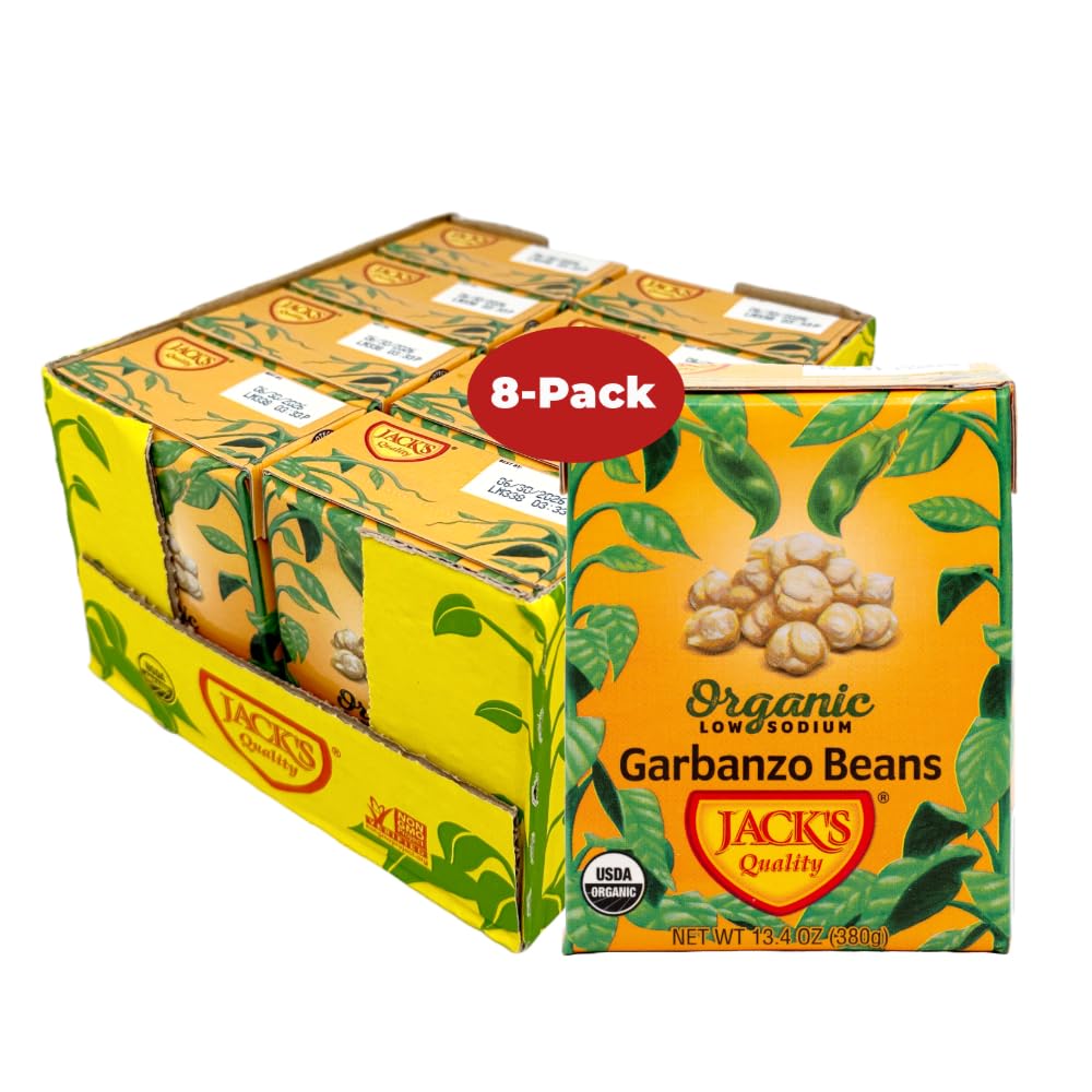 Jacks Organic Chickpeas Garbanzo Beans 13.4 oz. | Packed with Protein and Fiber, Heart Healthy, Low Sodium & Non GMO | (8-PACK)