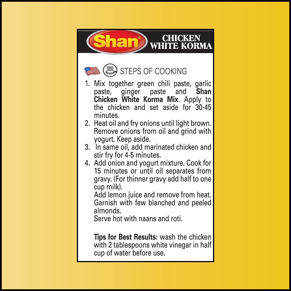 Shan Chicken White Korma Masala And Seasoning Mix 1.76 Oz (50G) - Spice Powder For Tender Chicken In White Onion And Yogurt Sauce - Suitable For Vegetarians - Airtight Bag In A Box