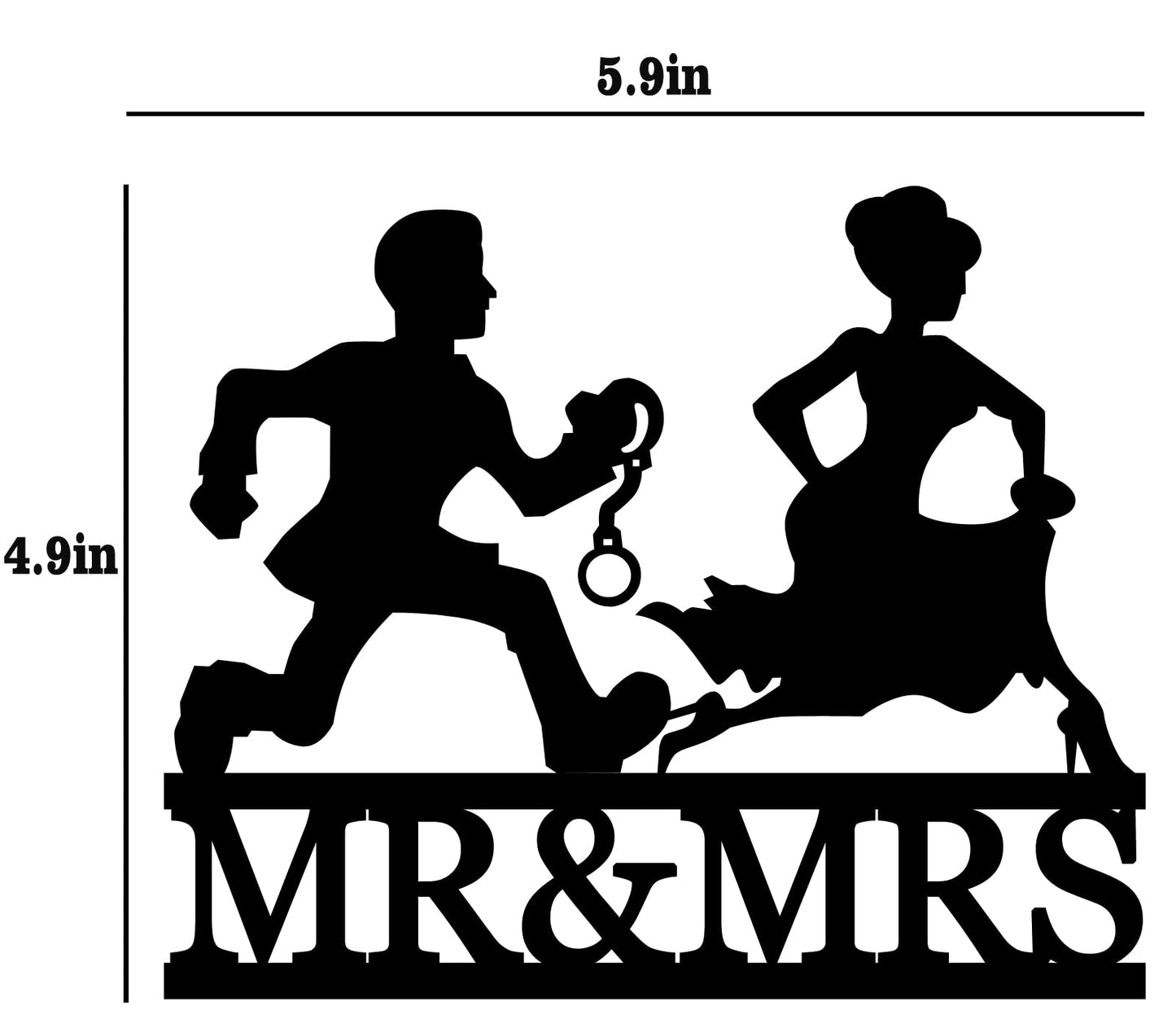 Mr And Mrs Cake Topper, Funny Wedding Cake Topper - The Groom Is Chasing His Lovely Runaway Bride With Handcuffs, Funny Bride An