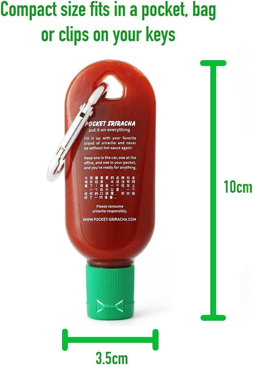 Pocket Sriracha Mini Hot Sauce Keyring Bottle - 3 Pack, Plastic, Great Gift for Sauce Lovers
