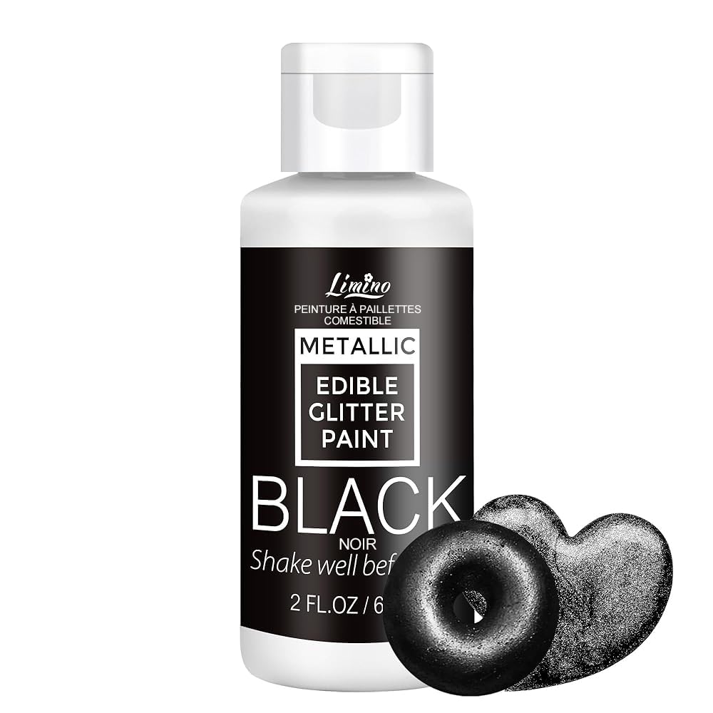Limino Edible Glitter Paint - Food Grade Metallic Cake Paint, 2 fl.oz, Black, Perfect for Decorating Cakes, Cupcakes, and Fondant