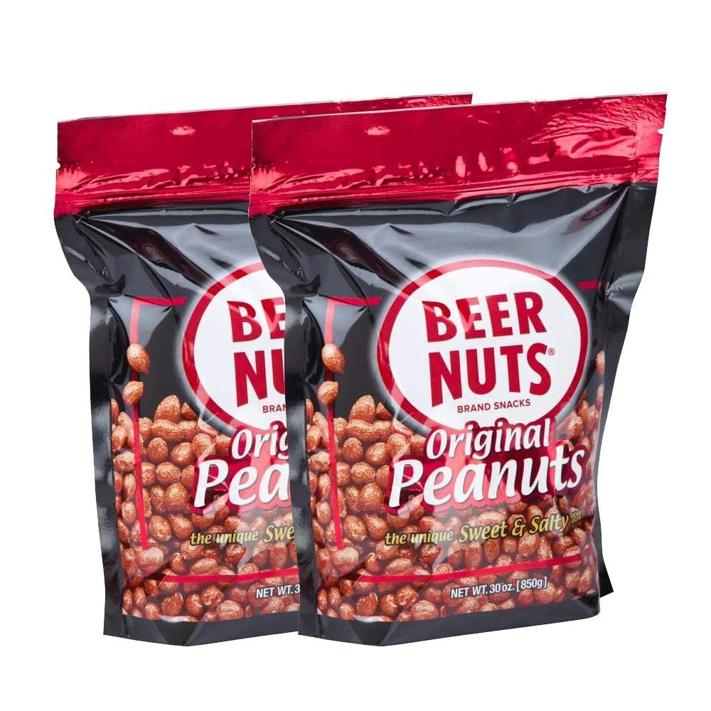 BEER NUTS Original Peanuts - Sweet & Salty Snack - Gluten Free, Low Sodium - 30oz Resealable Bag, Pack of 2