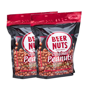 BEER NUTS Original Peanuts - Sweet & Salty Snack - Gluten Free, Low Sodium - 30oz Resealable Bag, Pack of 2