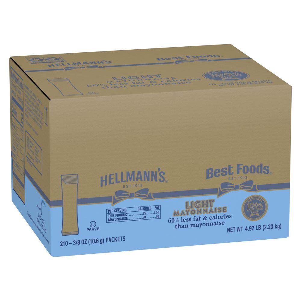 Hellmann s Light Mayonnaise Stick Packets Easy Open, Condiment for Sandwiches, Salads, Mayo Made with 100% Cage Free Eggs, Glut