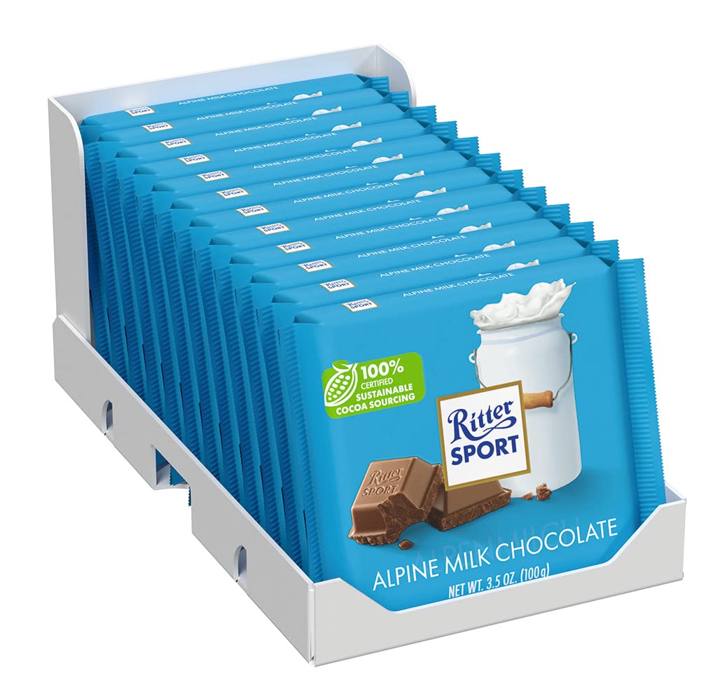 Ritter Sport Alpine Milk Chocolate, 3.5 Ounce Bar, 12 Pack 100% Certified Sustainable Cocoa