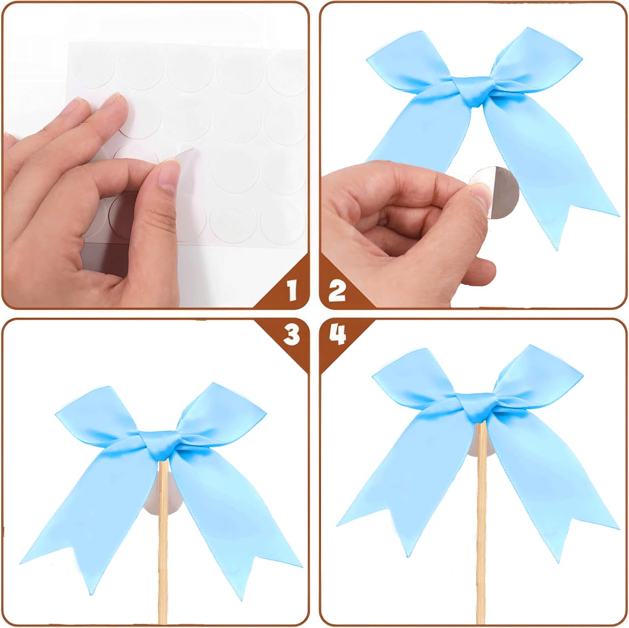 24 Pack Bow Cupcake Toppers, Blue Bow Coquette Birthday Decorations Valentine 'S Bowknot Ribbons For Bridal Shower Party Supplie