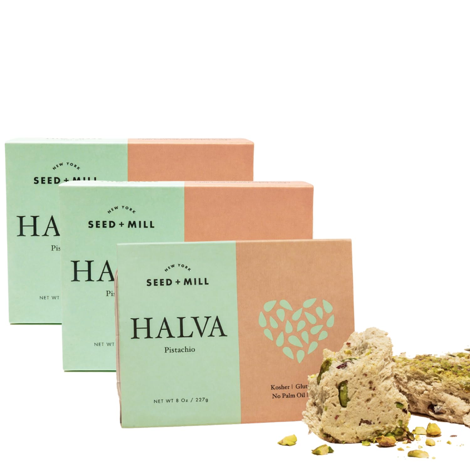 Seed + Mill - Halva - Pistachio - Vegan, Kosher, GlutenFree - Enjoy This Soft, Fudgelike Candy Made from Sesame Paste & Pistachi