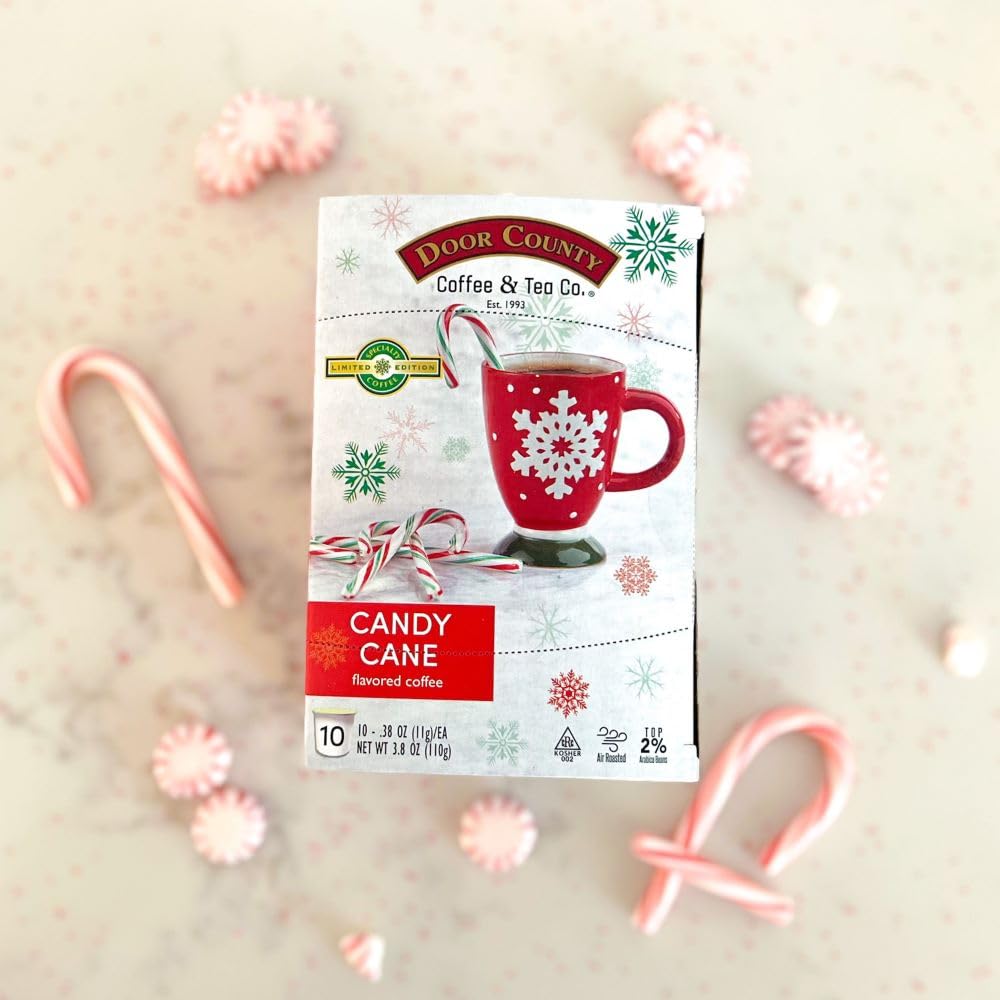 Door County Coffee Candy Cane Peppermint Medium Roast Coffee - 10 Single Serve Cups