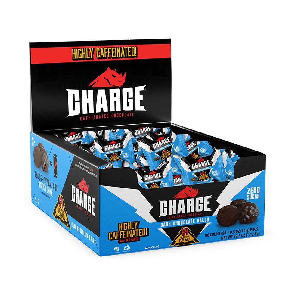 Charge Chocolate Dark Chocolate 80 Count - 54Mg Energy Blend  No Added Sugar  Vegetarian - By Charge Caffeinated Chocolates