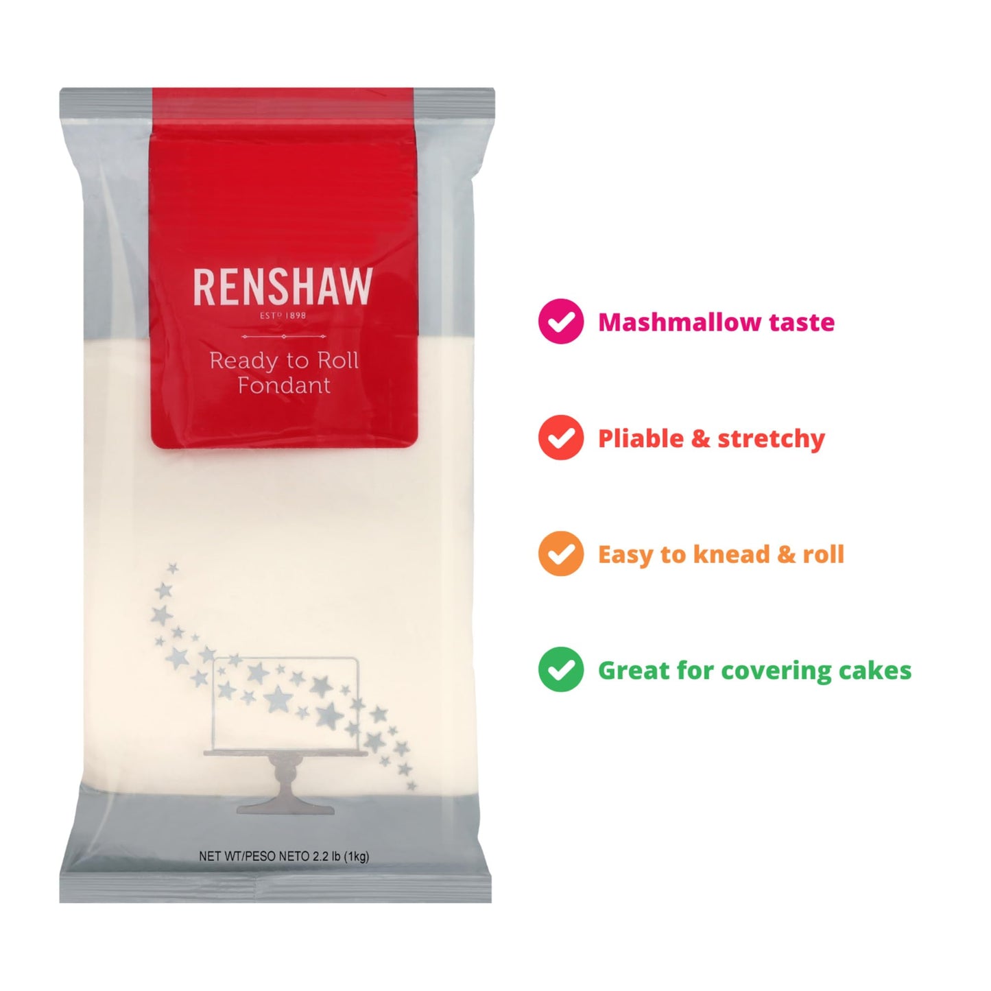 Renshaw White Fondant Icing | 2.2Lb | Ready To Roll, Smooth And Easy To Use, Preferred By Professionals For Cake Decoration, Coo