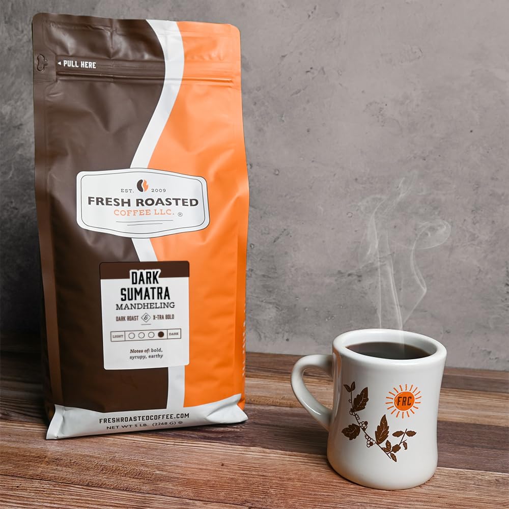 Fresh Roasted Coffee,100% Dark Sumatra Mandheling | 5 Lb (80 Oz) | Single Origin | Dark Roast | Kosher | Whole Bean