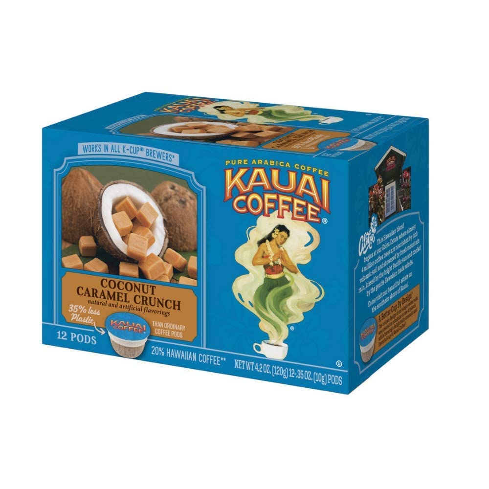 Kauai Coffee Coconut Caramel Crunch Flavor Arabica Coffee Pods 12 Count