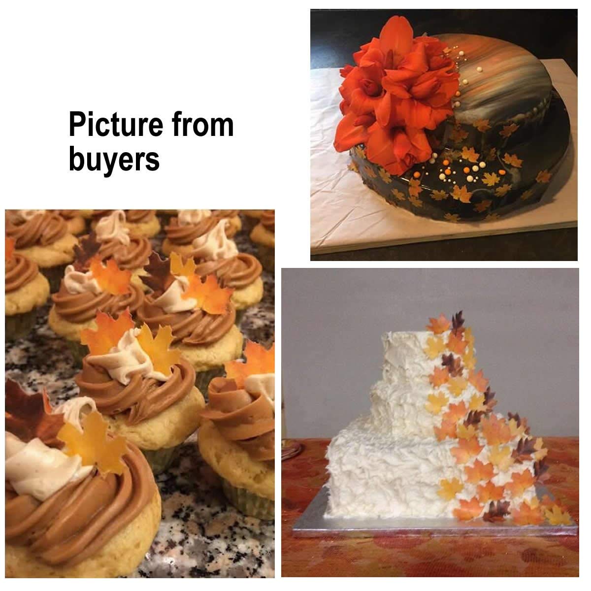 Georld Set Of 36 Edible Fall Leaves Gold Leaf Cake Decorations, Party Cupcake Topper