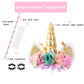 Nishine Rose Floral Unicorn Cake Topper Birthday Party Cake Decoration (Gold&Mint)