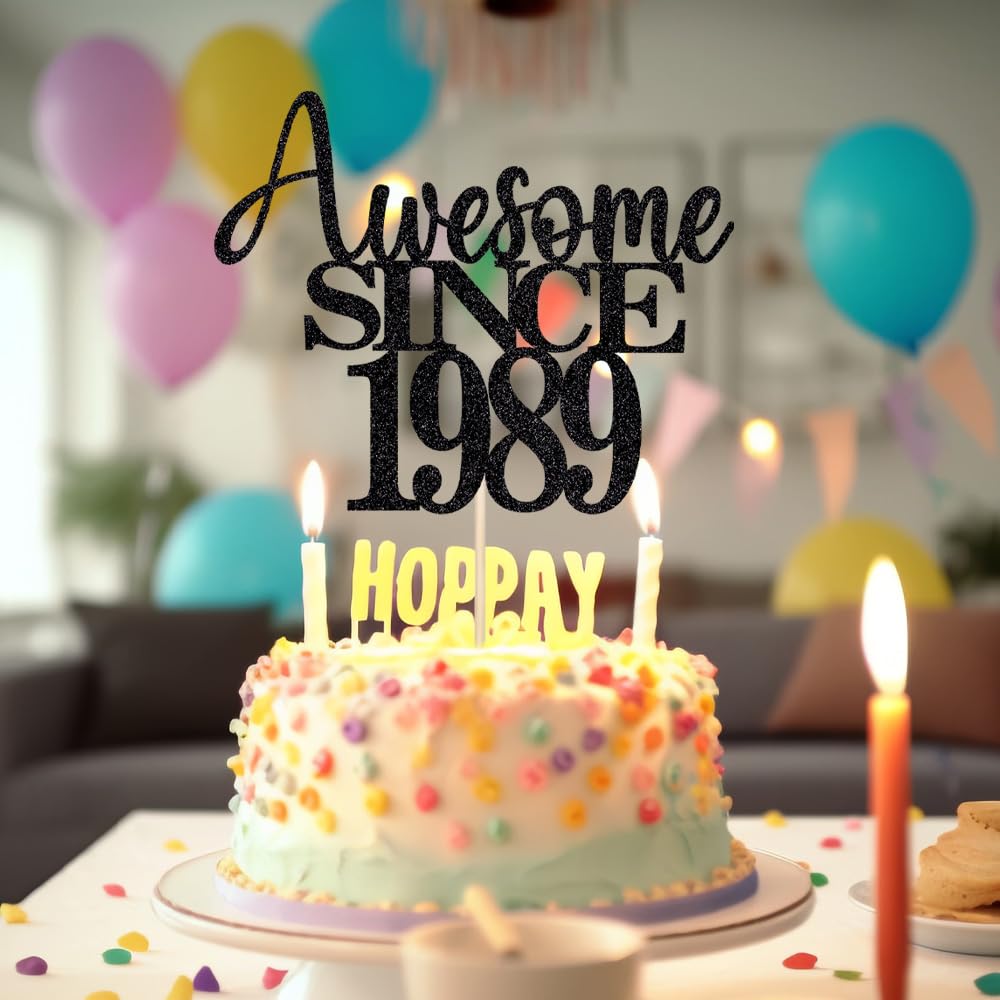 35Th Awesome Since 1989 Cake Topper Cheers To 35 Years Birthday Cake Pick 35 Fabulous Cake Decoration For Happy 35Th Birthday An