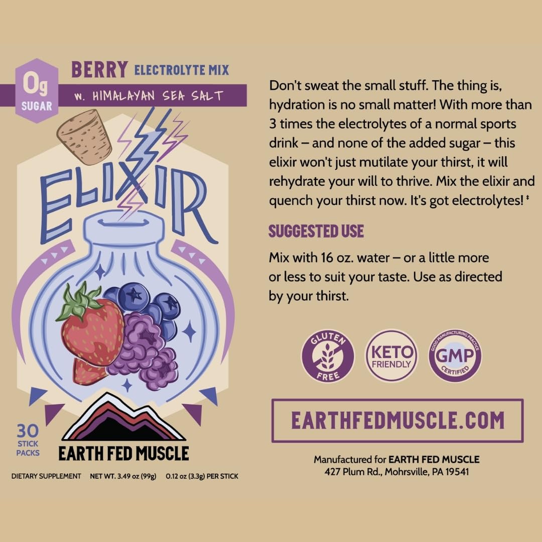 Elixir Berry Electrolyte Packets - Zero Calorie, Sugar-Free, 30 Sticks