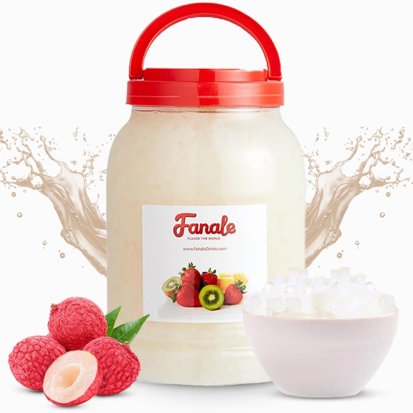 Fanale Coconut Jelly Topping - Lychee Jelly for Bubble Tea, Smoothies & Desserts - 8.3 lb (Pack of 4)