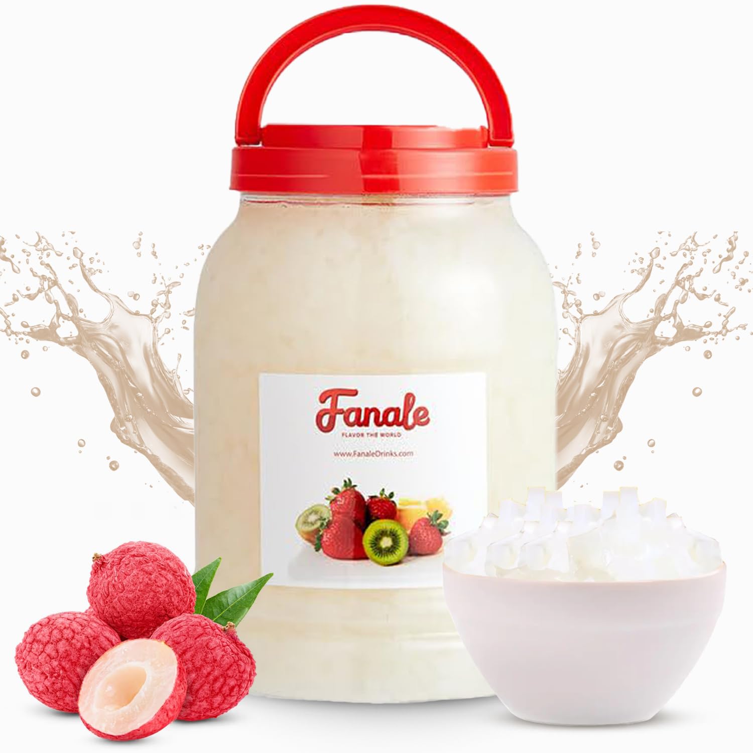 Fanale Coconut Jelly Topping - Lychee Jelly for Bubble Tea, Smoothies & Desserts - 8.3 lb (Pack of 4)