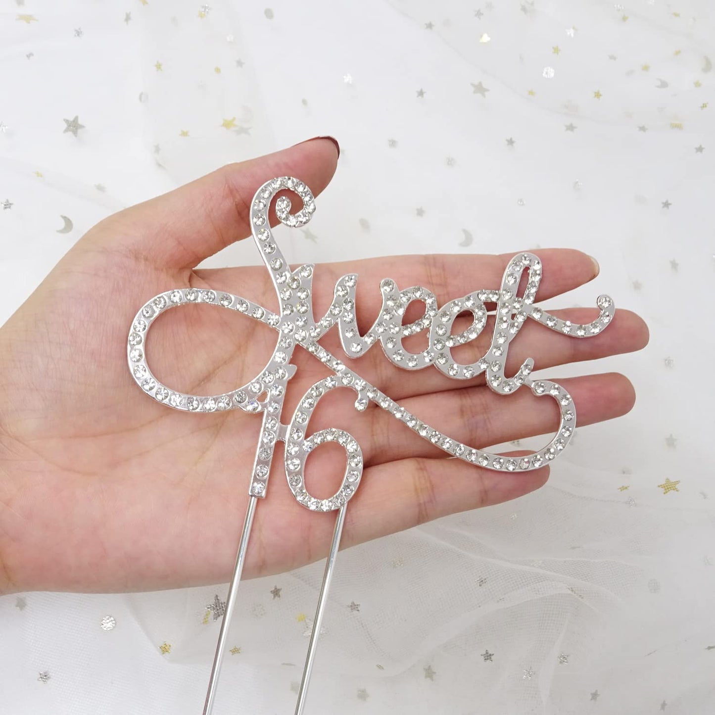Honbay Sweet 16 Cake Topper Enhanced Sparkly Crystal Rhinestones Cake Topper Cake Decoration For 16Th Birthday Party (Silver)