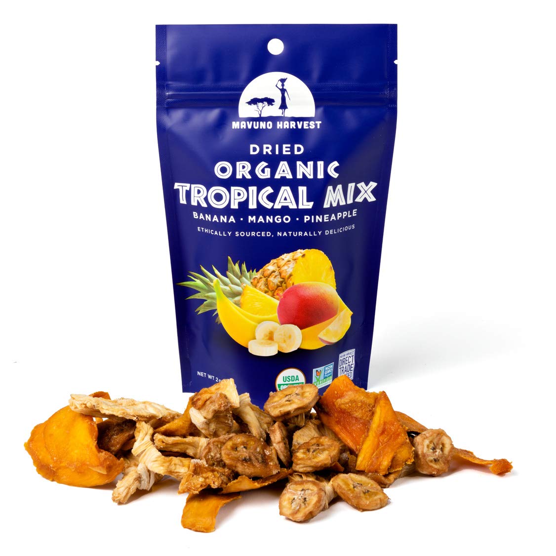 Mavuno Harvest Tropical Mix Dried Fruit Snack | Unsweetened Organic Mixed Dried Fruit | Gluten Free Healthy Snacks for Kids and