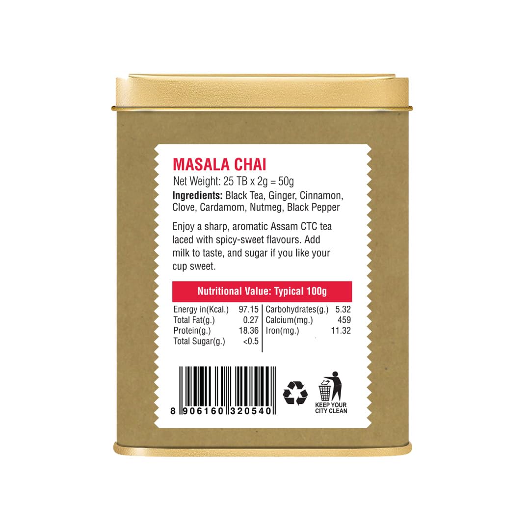 Iron Kettle Masala Chai | Enhanced Assam Ctc Tea Bag Blended With Natural Spices For Strong & Spicy Sweet Flavor | Sourced Limited Availabilityly From Small Tea Growers With Higher Fine Leaf Count | 25 Tea Bags