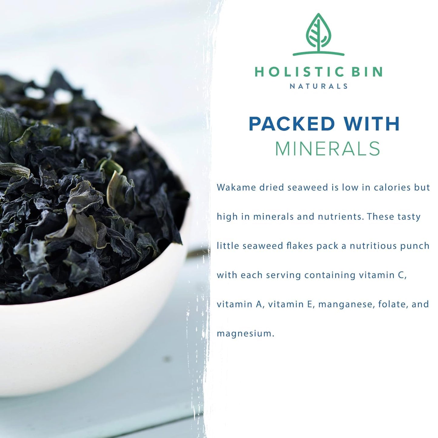 Holistic Bin Dried Wakame Sea Flakes | Organic Dry Sea for Miso Soup  Ramen  Sea Salad  and More | Wild Harvested Atlantic Wakame Flakes | Sun Dried  Non GMO