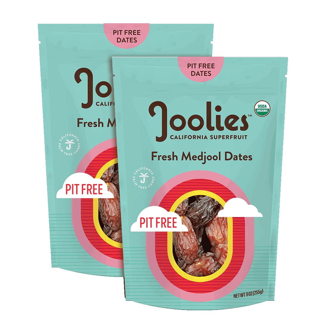 JOOLIES Organic Medjool Dates, Pit-Free, Vegan, Gluten-Free, 18 Ounce Pouch, Pack of 2, Fresh California Grown Fruit
