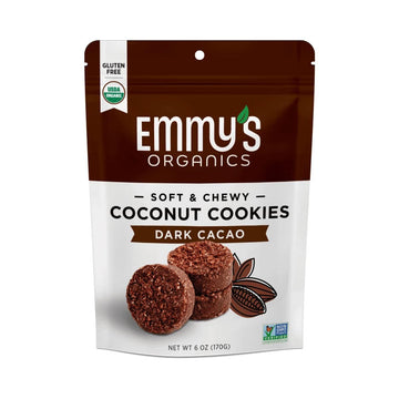 Emmy'S Organics Coconut Cookies, Dark Cacao, 6 Oz (Pack Of 8) | Gluten-Free Organic Cookies, Vegan, Paleo-Friendly