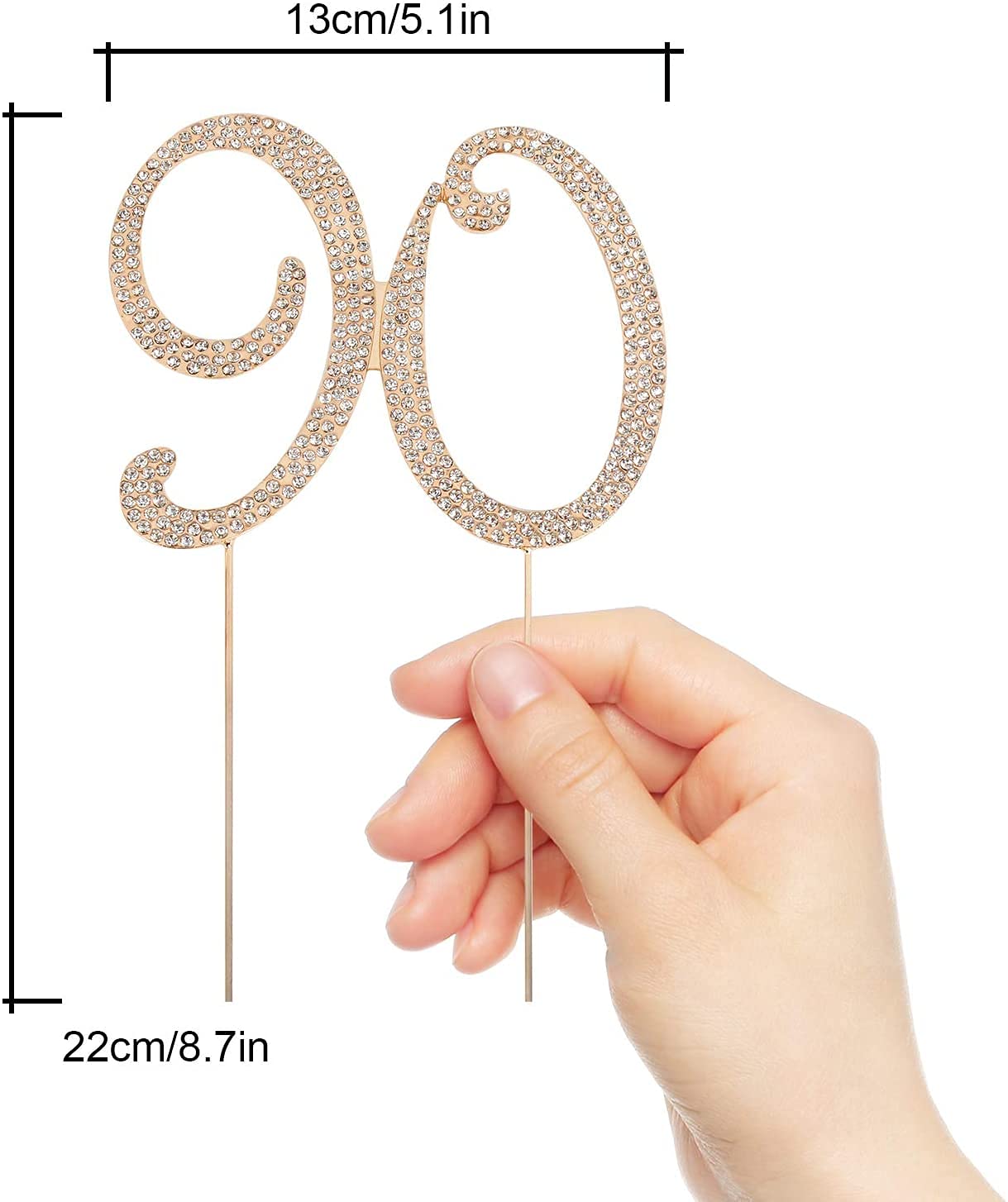 Hatcher lee 90th Birthday Cake Topper - Bling Crystal Gold - Metal - Model HCL-034