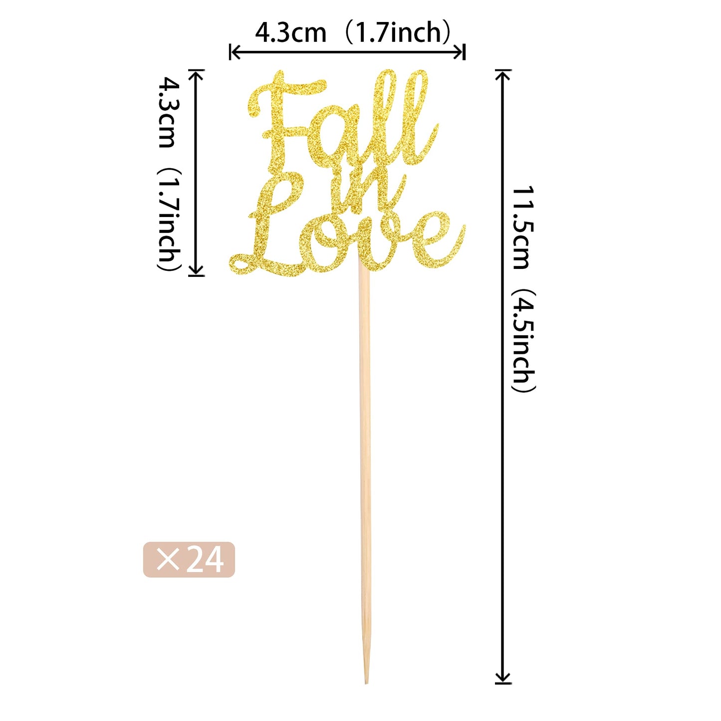 24 Pcs Fall In Love Cupcake Toppers Glitter Bridal Shower Cupcake Picks Wedding Engagement Anniversary Birthday Party Cake Decor