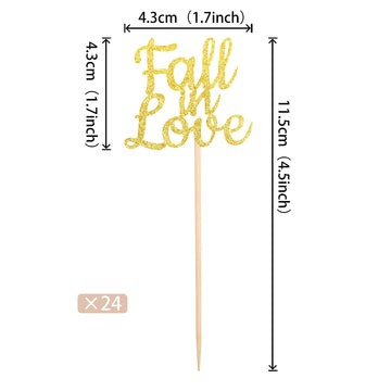 24 Pcs Fall In Love Cupcake Toppers Glitter Bridal Shower Cupcake Picks Wedding Engagement Anniversary Birthday Party Cake Decor