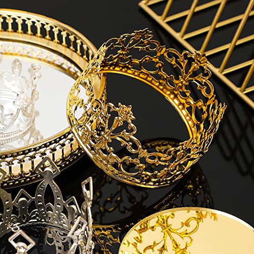 Moxweyeni 6 Pieces Silver Gold Rose Crown Cake Topper Mini Crown Cake Topper For Flower Bouquet Rhinestone Tiara Crown Cake Topp