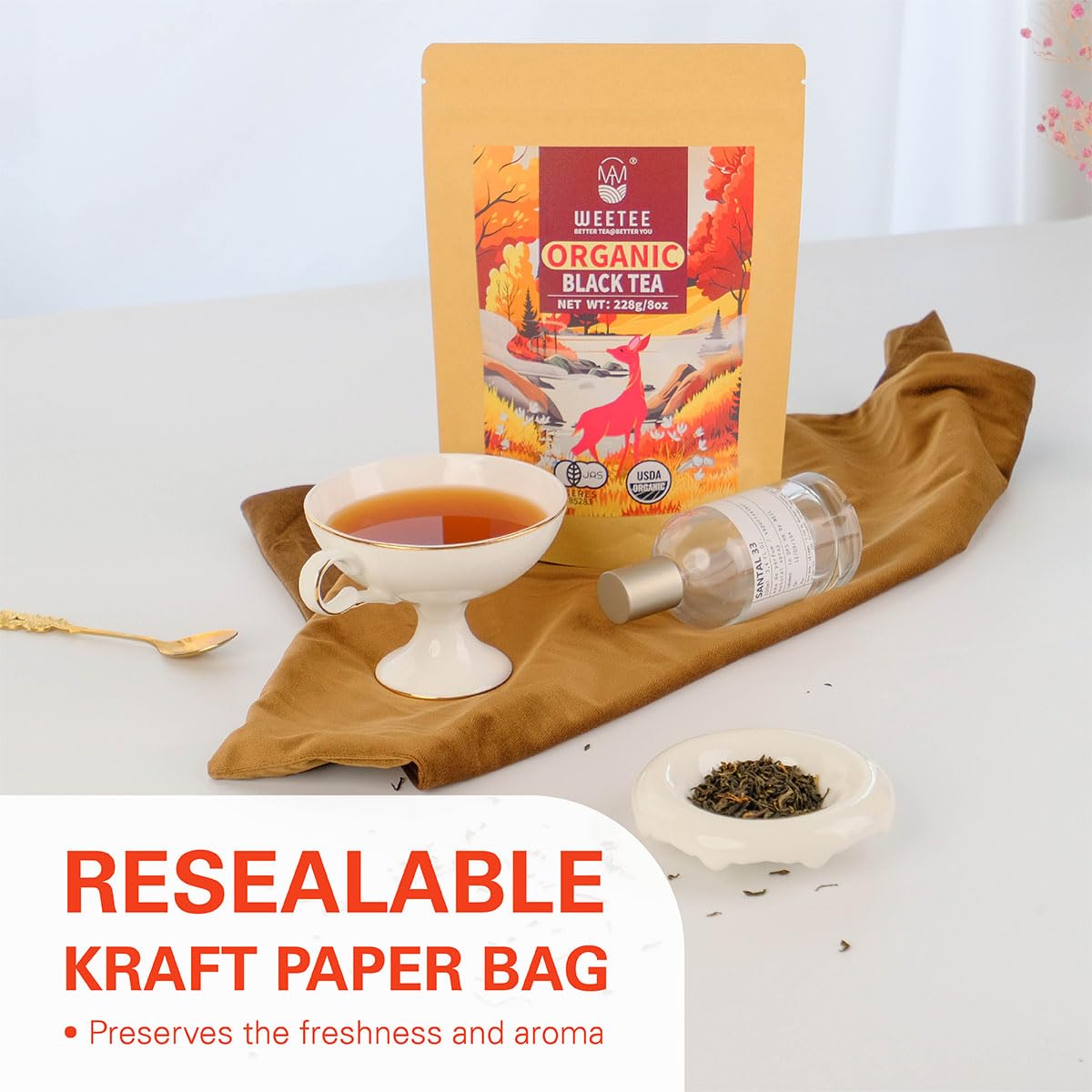 Wt Weetee Organic Black Tea Loose Leaf, 110+ Cups, Made Of Flowery Orange Pekoe Black Tea Leaves, No Bitter & Rich Flavor, Premi